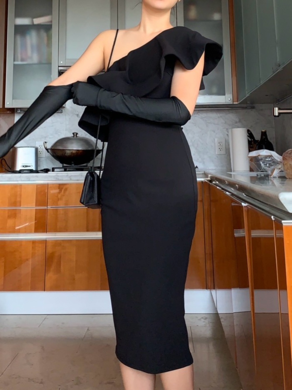 Lulu's One-Shoulder Black Ruffle Dress